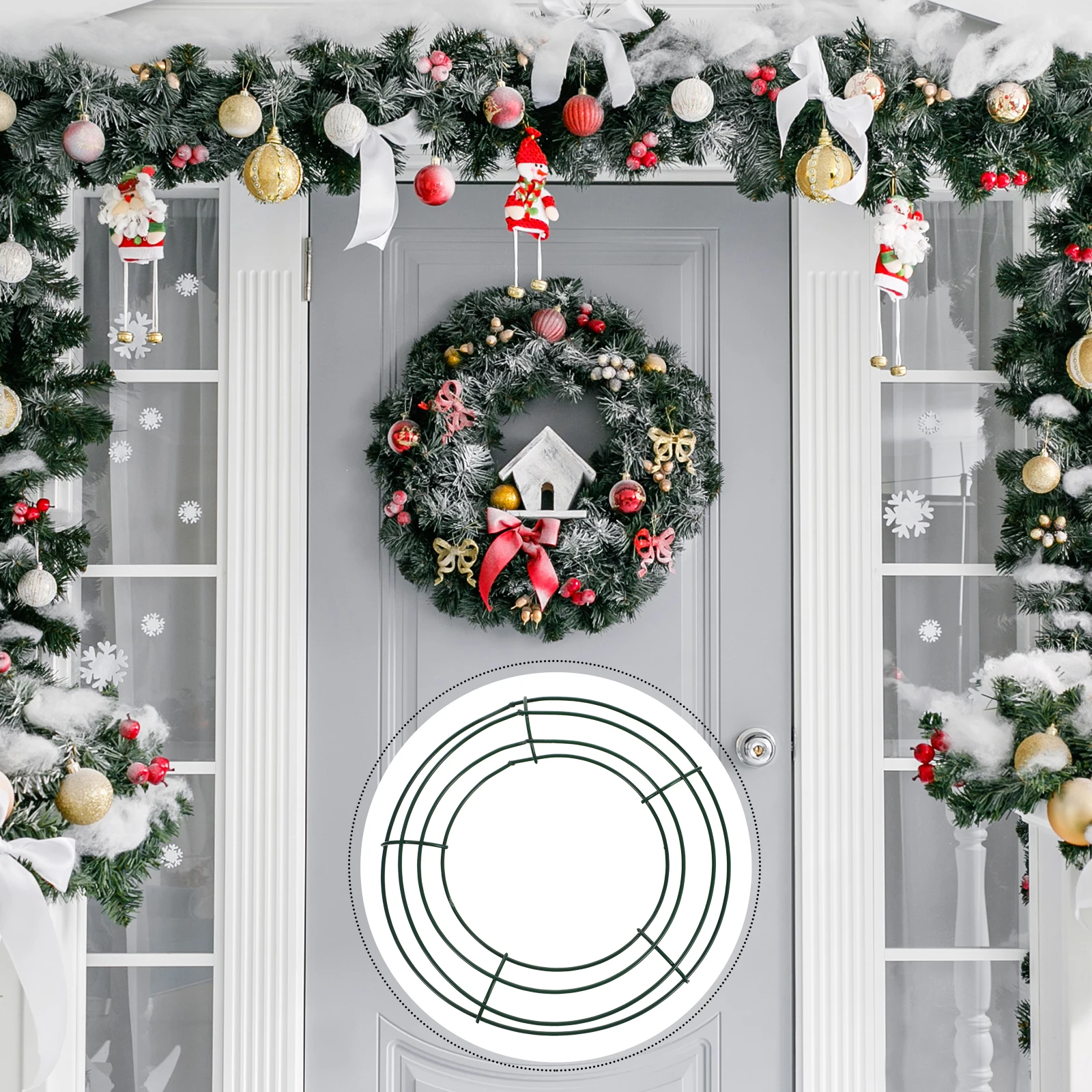 

5pcs 8 Inch Metal Wreath Frame Green Coated Iron Wire Hoop DIY Craft Rings Christmas Decor Supplies Holiday Wreath Making Tools