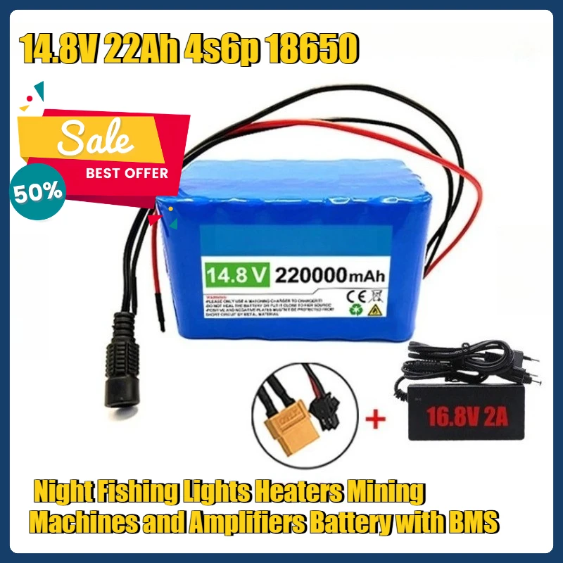 

14.8V 22Ah 4s6p 18650 Battery Pack for Night Fishing Lights Heaters Mining Machines and Amplifiers Battery with BMS