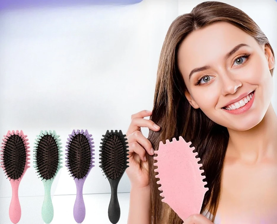 Boar Bristle Air Cushion Brush Bounce Curl Defining Styling Comb for Salon & Home Use Curly Hair Styling Brush