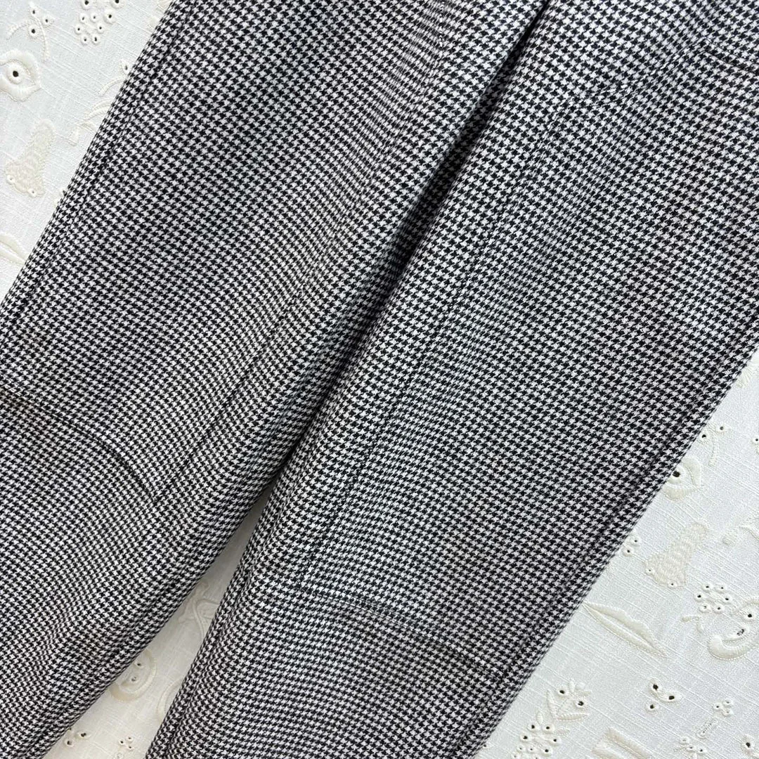 2025 New Fashion Autumn Winter Long Pants Women Novelty Gold Button High Waist Loose Casual Vintage Houndstooth Woven Trousers
