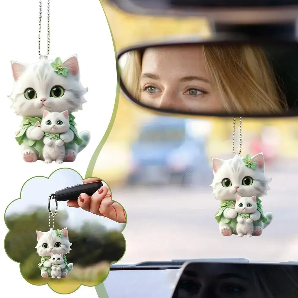 

Car Hanging Pendant Rearview Mirror Decoration Backpack Cat-Shaped 2D Acrylic Hanging Ornament Car Interior Decor Handmade Craft