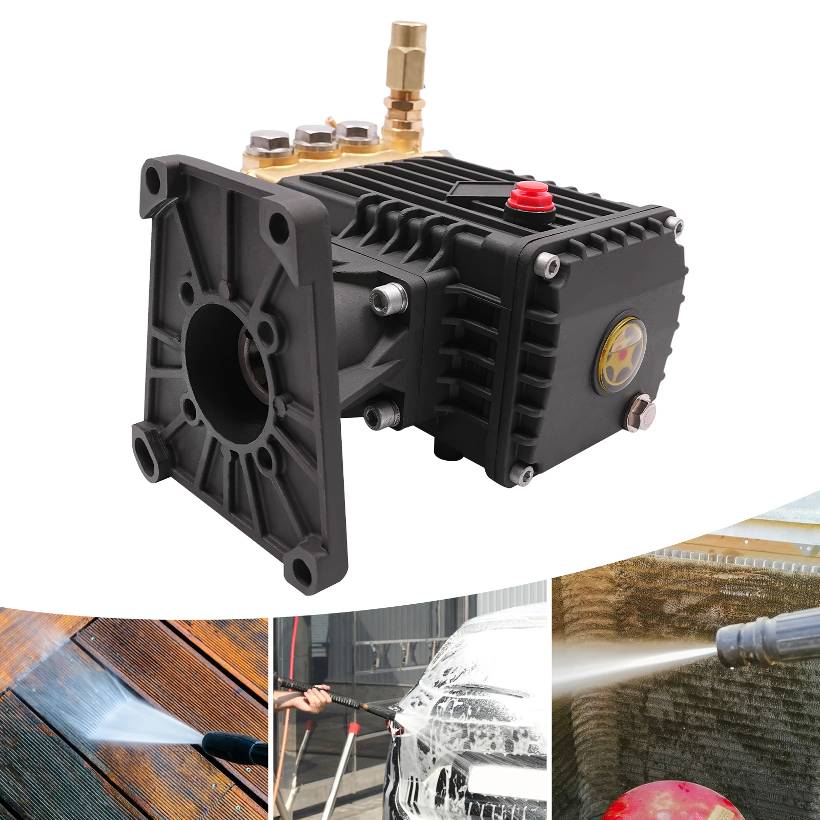 4000PSI 4GPM High Pressure Brass Pump Head Gas Pressure Washer Pump 13HP 3400RPM Direct Drive Rust Proof Aluminum Shell with Pressure Gauge for Car Wall Sidewalk view 5