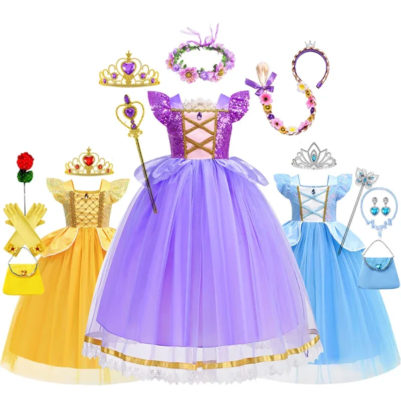 

Cinderella Dress Kids Rapunzel Cosplay Belle Costume Girl Birthday Dress for Girls 4 5 6 7 8 9 10 years