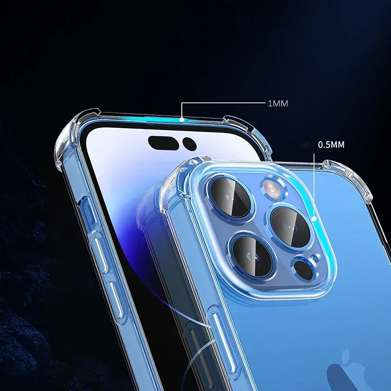 Shockproof Silicone Clear Phone Case for iPhone 15 14 13 12 11 Pro Max Lens Protection Back Phone Case for iPhone XS MAX XR 7 8