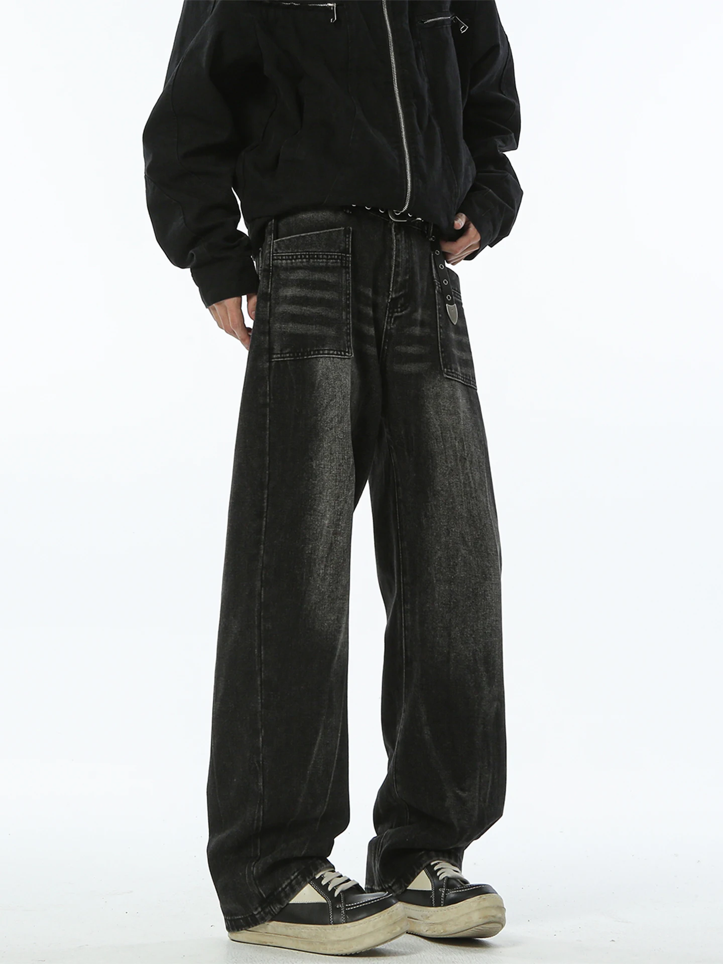 

Американские ретро-джинсы с высокой талией и прямыми штанинами для мужчин, свободные, зауженные, для активного отдыха, уличные, универсальные, повседневные брюки