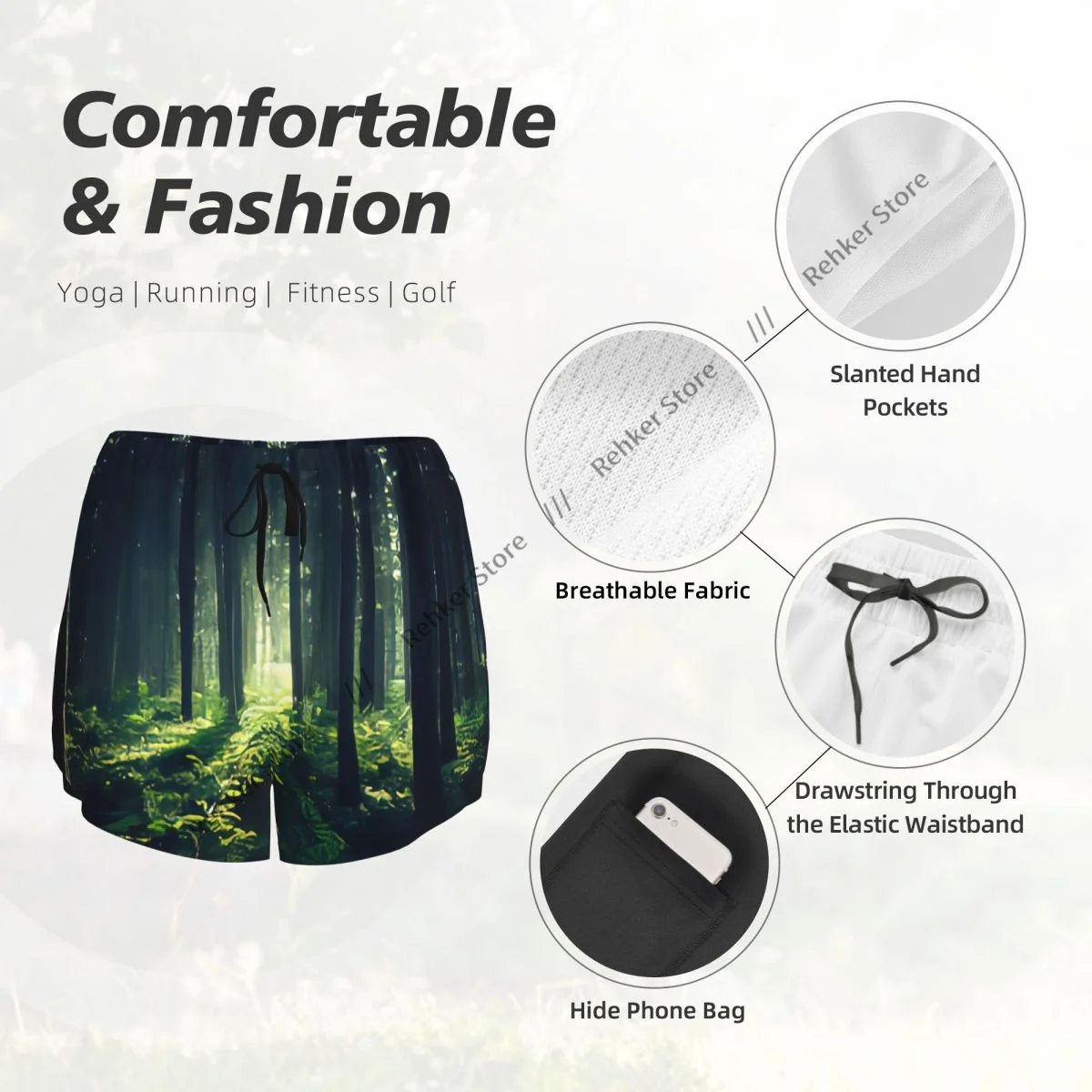 Pantaloncini da yoga da donna Foresta oscura sul sentiero Pantaloncini da allenamento Fitness ad asciugatura rapida da donna Yoga Palestra da corsa Pantaloni corti Abbigliamento sportivo