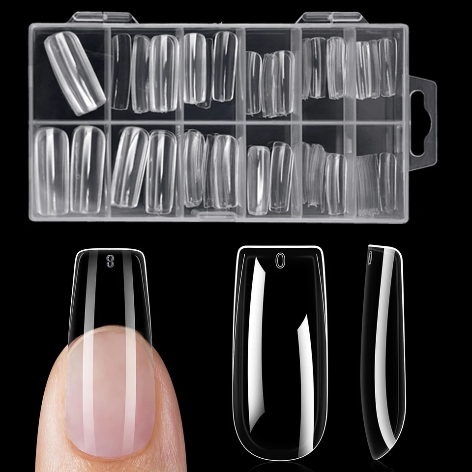 120 puntas de uñas transparentes en formas ataúd, almendra, estilete, ovalada, cuadrada y más, 12 tallas 5