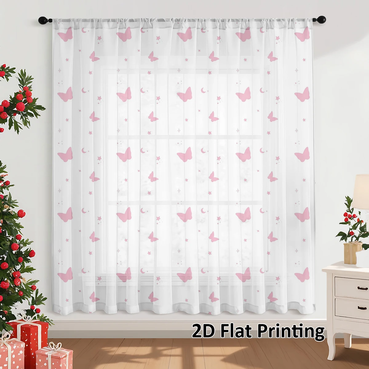 Mother's Day 70% Light Filtering Privacy Sheer Curtain for Living Room Bedroom Study Butterfly Star Print Sheer Curtain, Remova - view 3