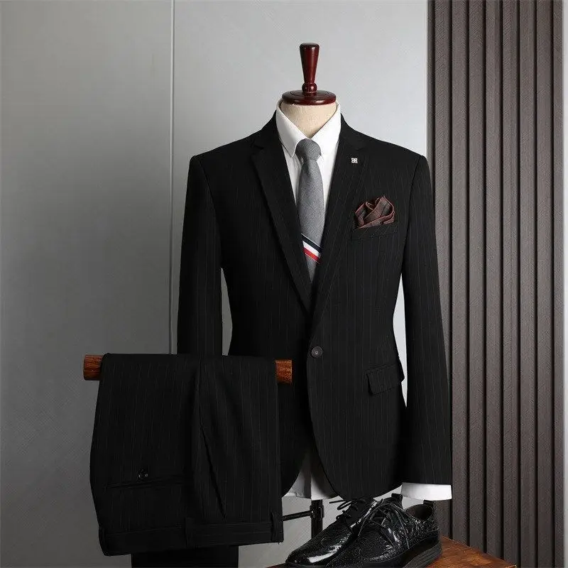 XX862winter striped western clothing suits men\'s senior sensing business casual suits three -piece set of bridegroom weddin