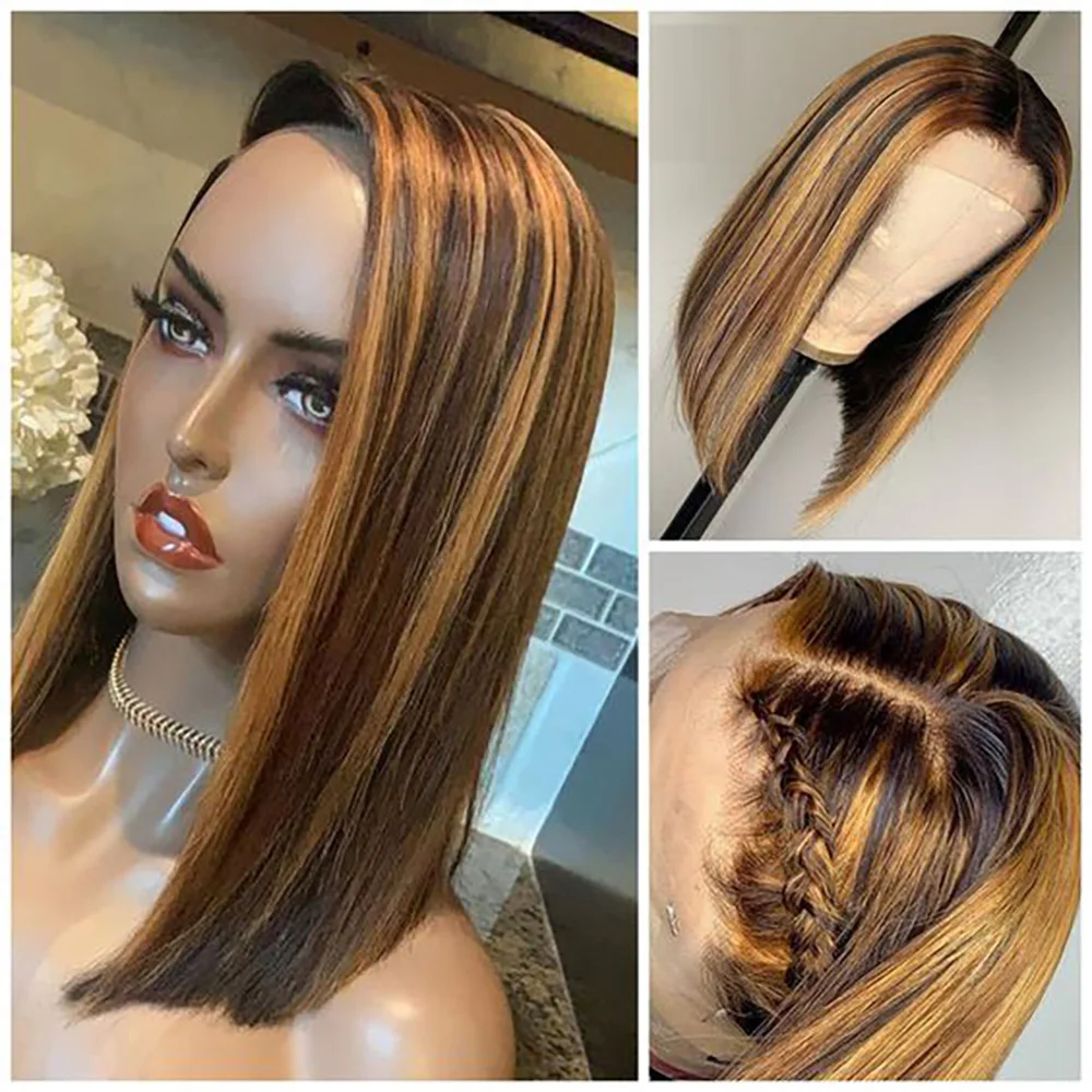 highlight bob wig highlight brown bone straight short bob human hair wigs 13x4 transparent lace front straight short wig P4/27 straight lace pre plucke cheap wig