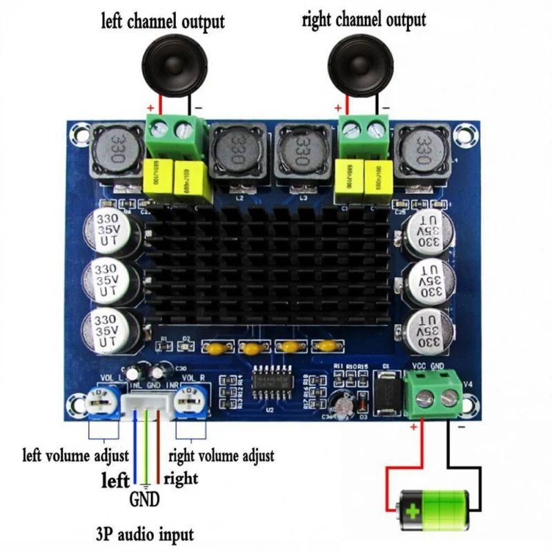 XH-M543ハイパワーデジタルアンプ、boardtpa3116d2audio、モジュールdclass、デュアルチャネル、2x120w