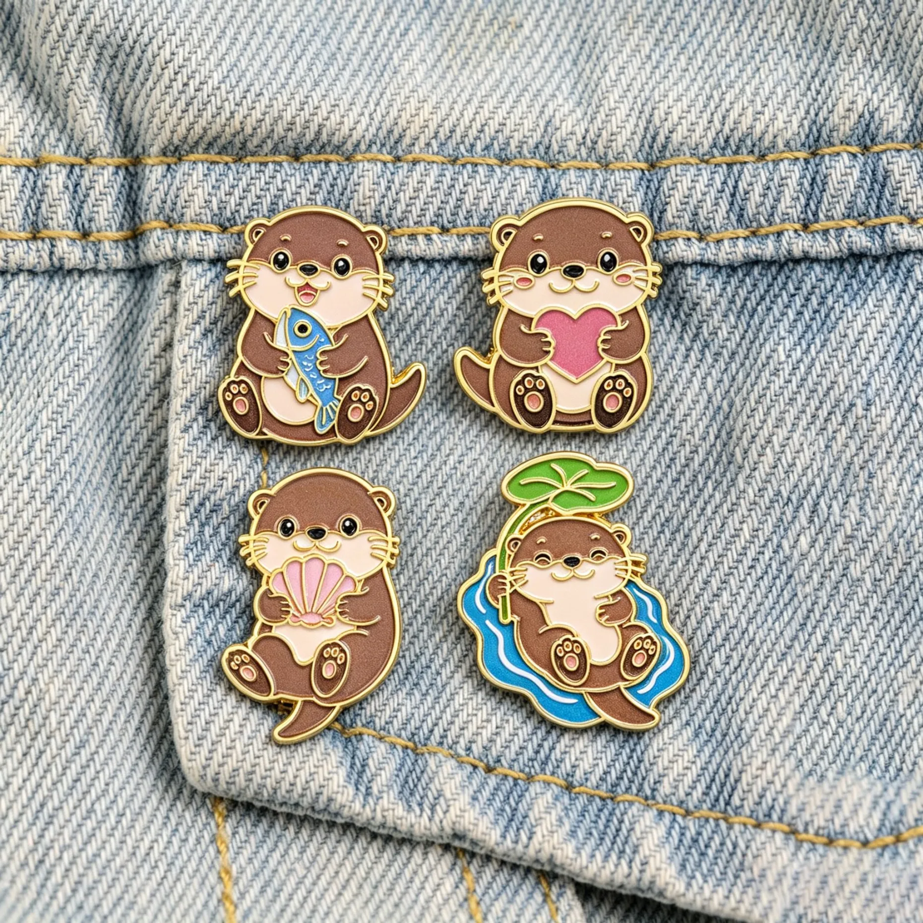 Cute Otter Enamel Pin Holding Fish Lovely Sea Animal Lapel Badge Brooch Decor for Backpack Jacket Clothing Accessory Gift