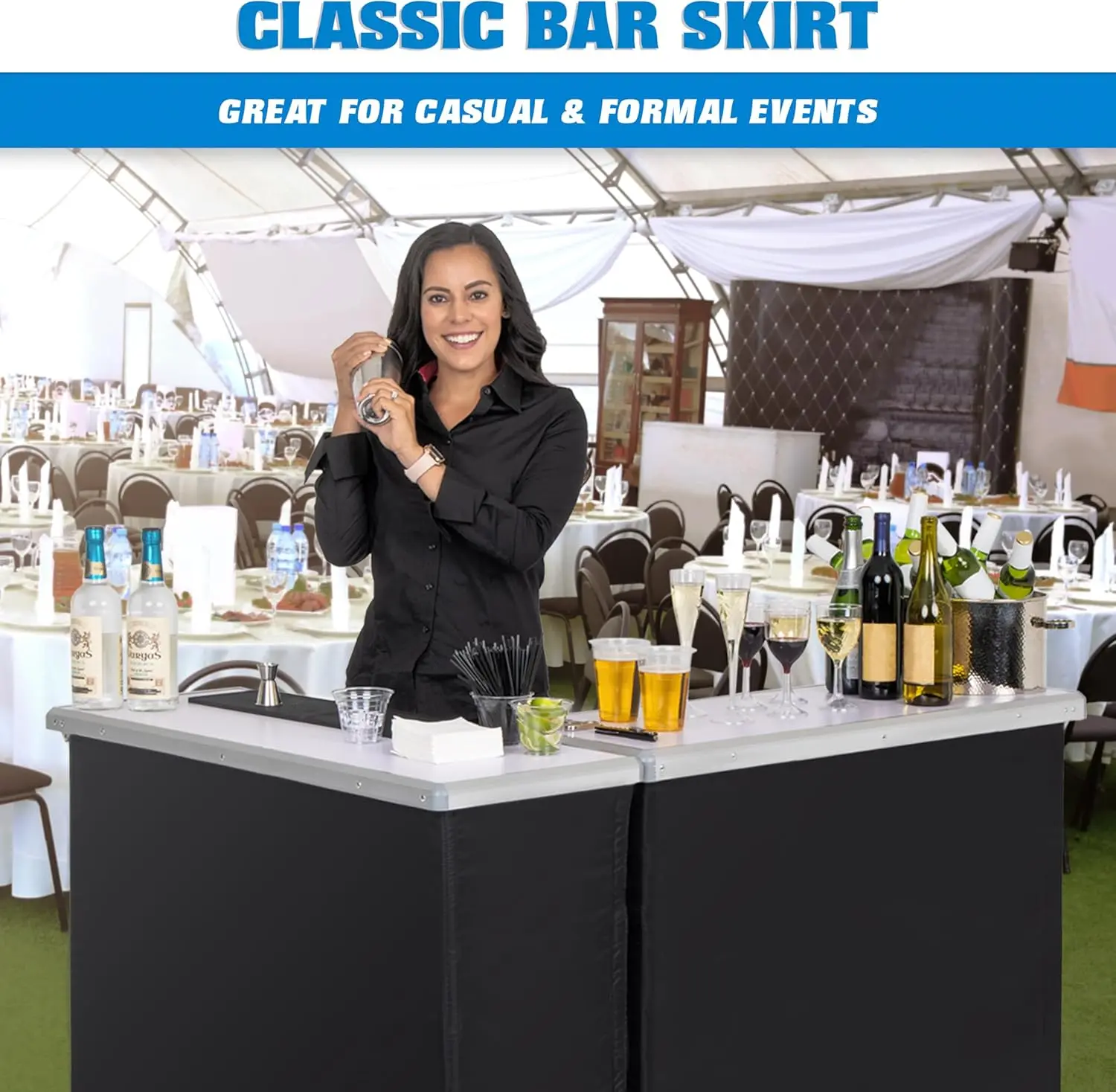 Portable Double Bar Table Set - Mobile Bartender Station for Events - Includes Carrying Case - Standard or LED