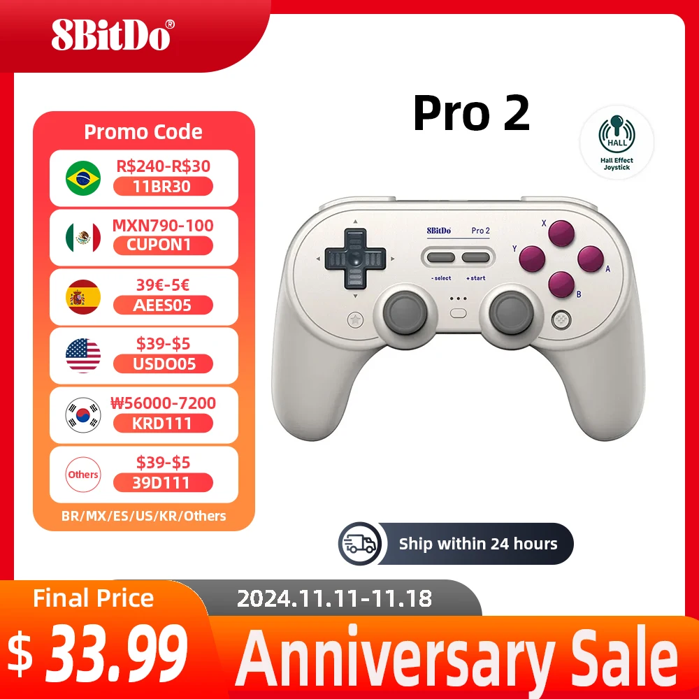 8BitDo New Pro 2 Bluetooth Gamepad with Hall Effect Joystick for Nintendo Switch, PC, macOS, Android, Steam Deck  Raspberry Pi