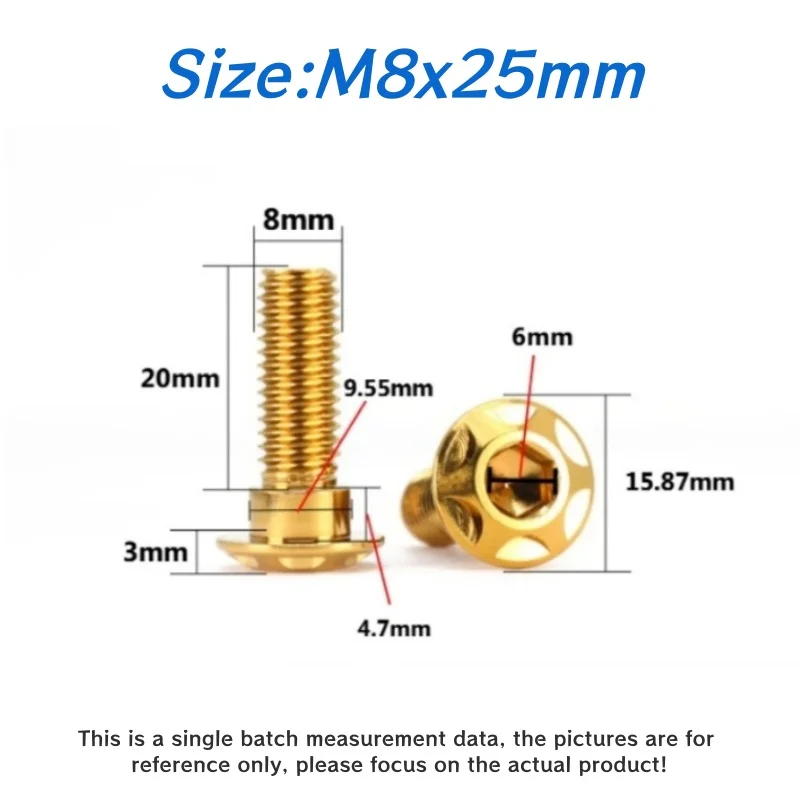 304 Stainless Steel Vacuum Plated M8x25mm Motorcycle Rotor/Brake Disc Screws Bolts For Honda Yamaha Kawasaki Suzuki Ornament