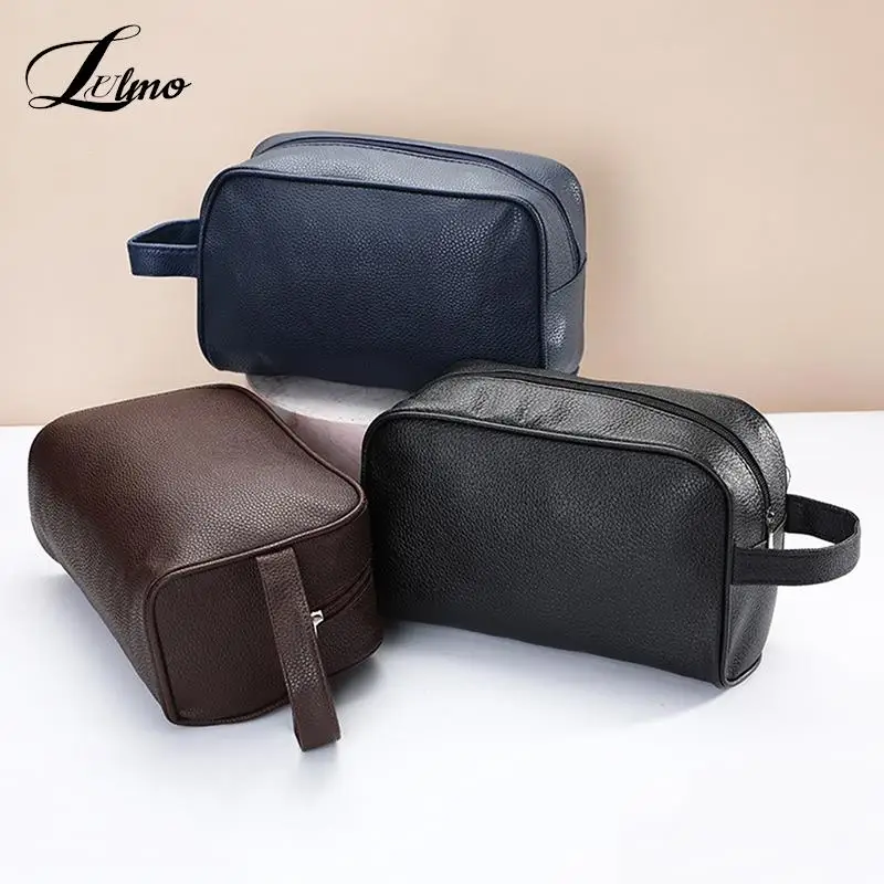 Men Travel Cosmetic Bag Zipper Makeup Bags Women Cosmetics Organizer Storage Pouch Travel PU Leather Toiletry Bag