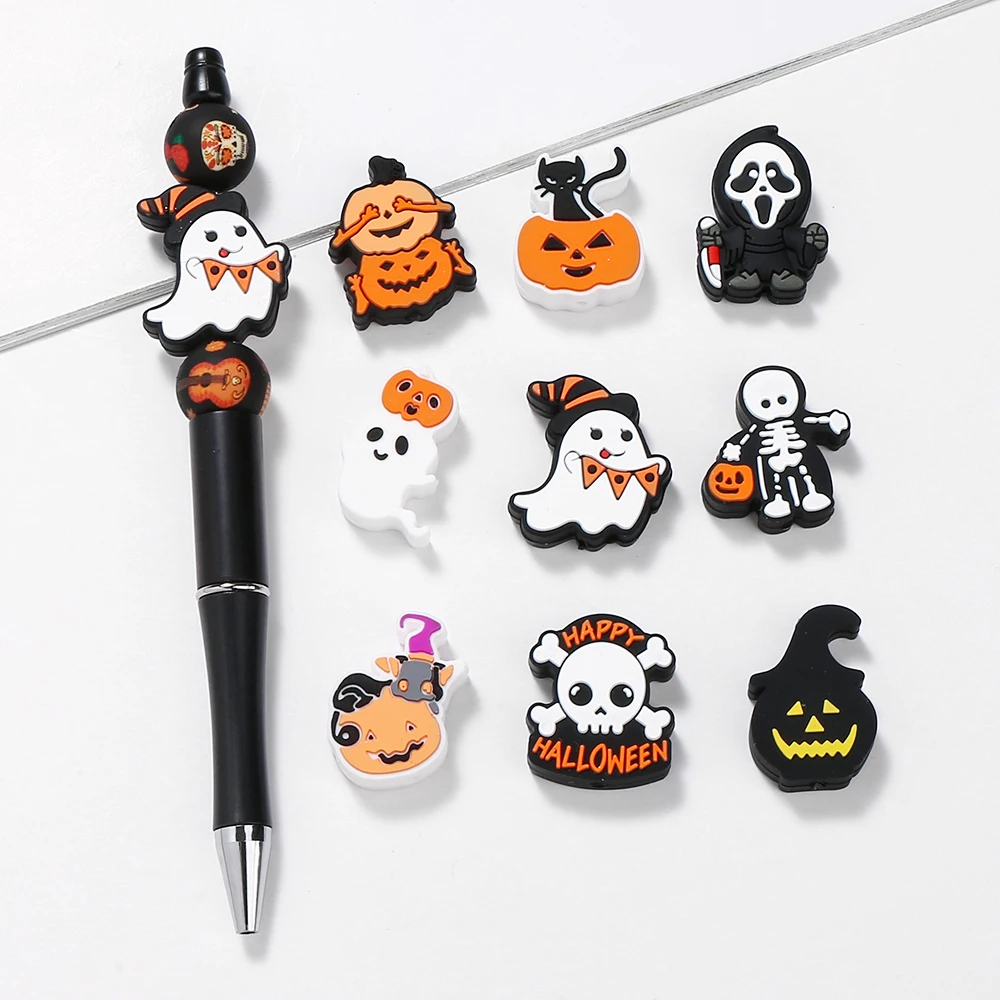 10Pcs Silicone Beads Halloween Theme Skeleton Loose Beads For DIY Beaded Pen Bracelet Necklace Jewelry making Accessories