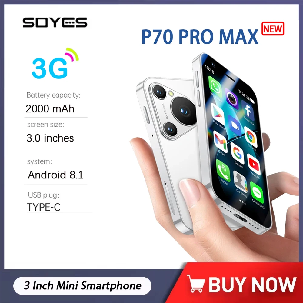 SOYES P70 Pro Max 3.0 Inch Mini Smartphone Android 8.1 Face ID Dual SIM Standby Play Store 2000mAh 3G Network Small Mobile Phone