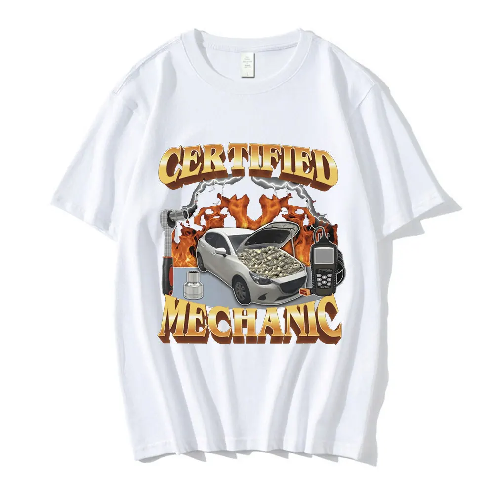Certified Mechanic Meme Graphic T-Shirt Men Women's Fashion Hip Hop T-shirts 100% Cotton Casual Short Sleeve Oversized T Shirts image 2