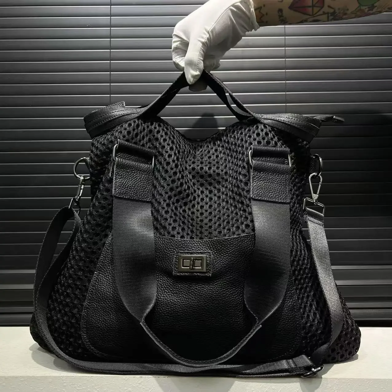 

Ladies' fashionable street stitched mesh tote bag with large capacity retro Y2K hot girl single shoulder handbag