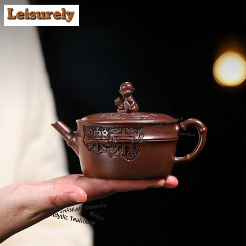 165ml Antique Yixing Purple Clay Teapots Handmade Monkey Lid Pot Raw Ore Purple Eggplant Mud Kettle With Infuser Zisha Tea Set