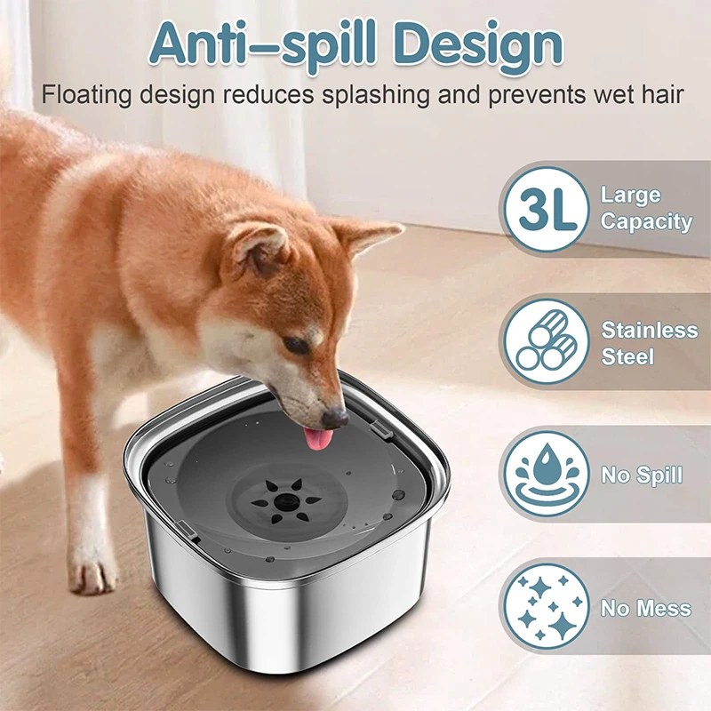 3L Large Capacity Anti-splash Dog Water Food Bowl Stainless Steel 3000ml Drinking Bowls Drinker Water Dispenser for Dogs Cats