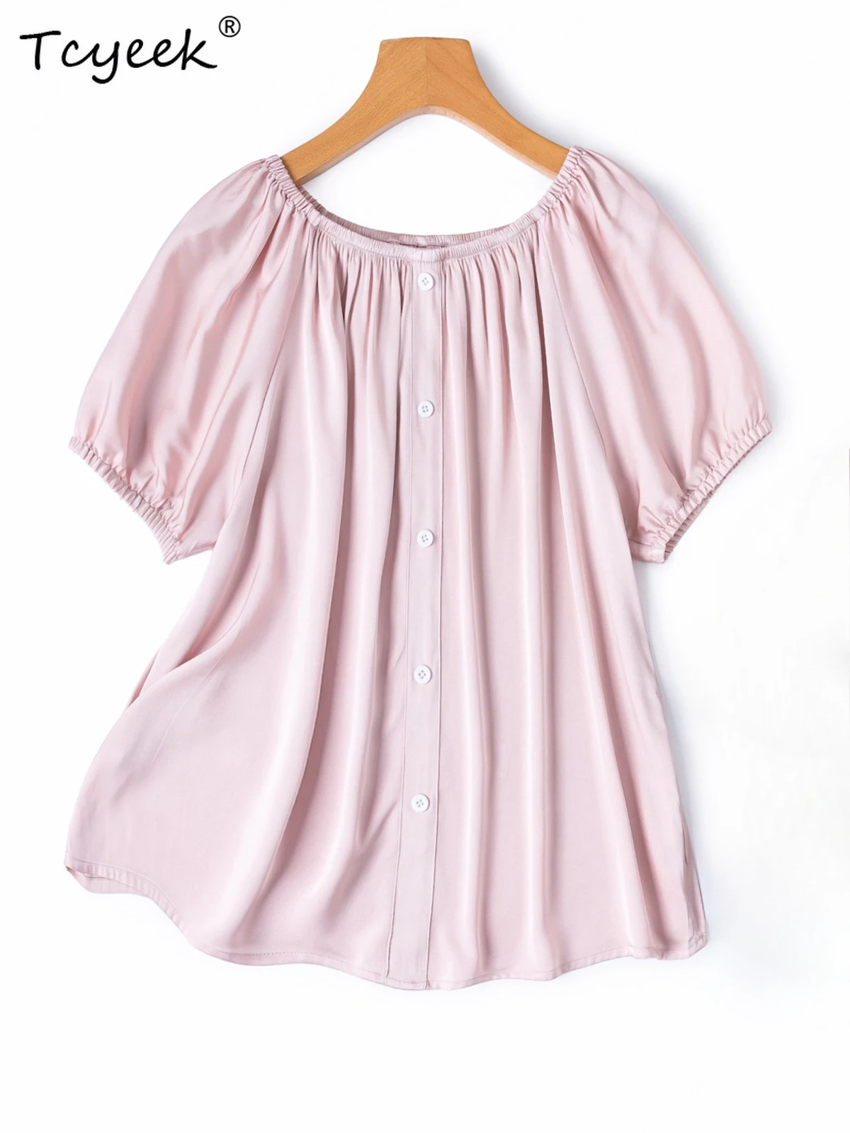 Tcyeek 20MM 93% Real Mulberry Silk Shirt Womens Tops Elegant Shirts for Women Short Sleeve Summer Clothes Sweet Chemise Femme
