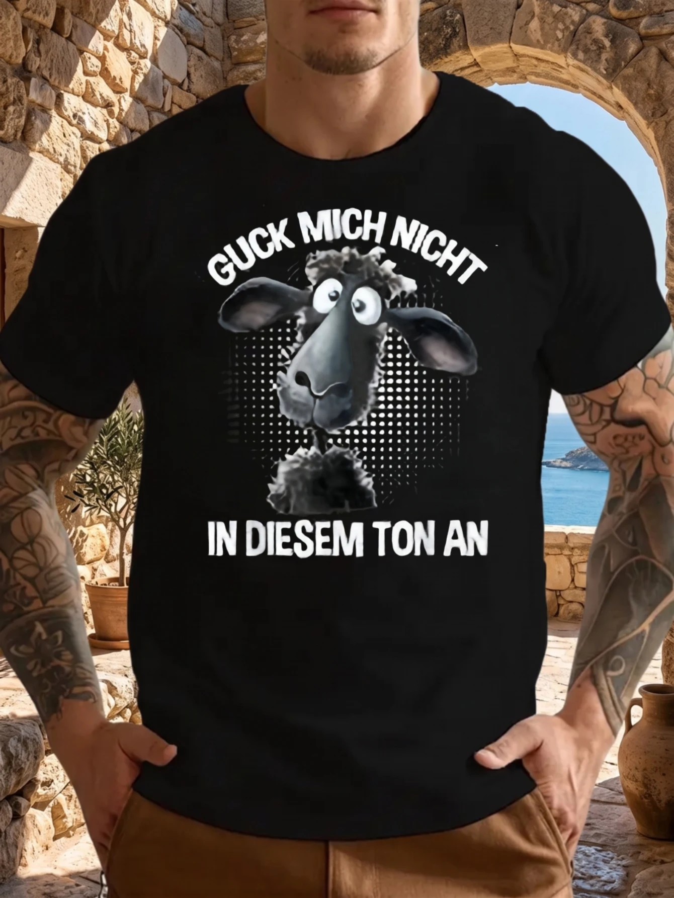 1 Stück 100% Baumwolle Unisex T-Shirt mit der Aufschrift „Guck Mich Nicht In Diesem Ton An Sheep“-Grafik, O-Ausschnitt, kurze Ärmel, bedruckt, Übergröße, bequeme Freizeitkleidung, maschinenwaschbar.