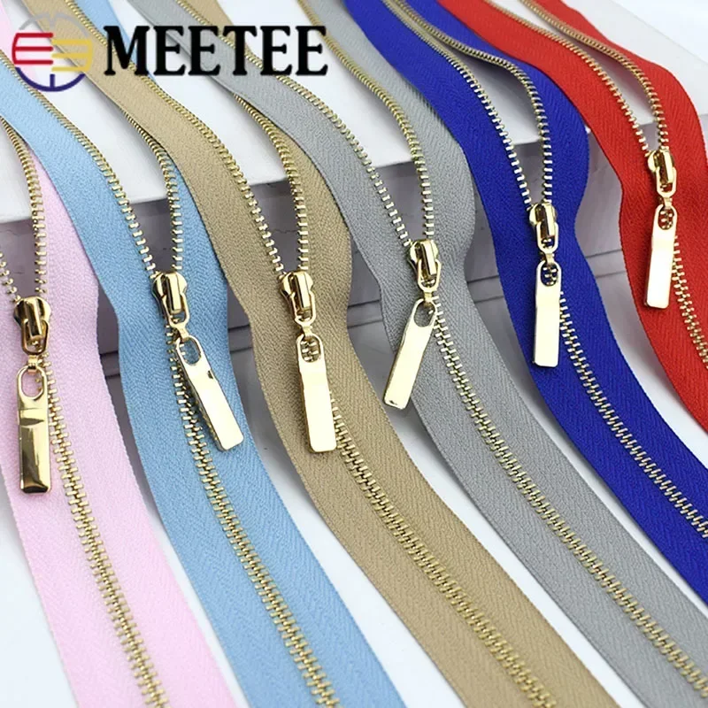 5Pcs Meetee 3# Metal Zippers 40/50/60/70cm Open-End Zipper Closure for Sewing Bag Garment Jacket Zip Repair Kit DIY Accessories