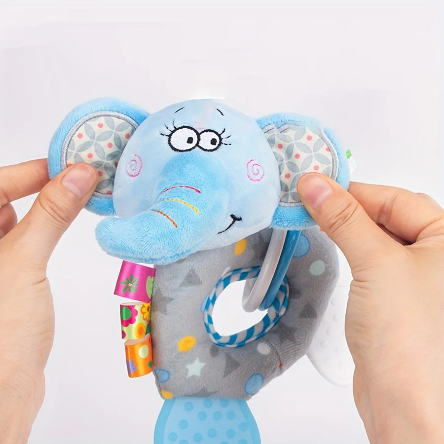 2-in-1 Baby Hand Puppet, Elephant Soothing Doll Rattle, Newborns Plush Animals Early Education Toys, Baby Christmas Gifts