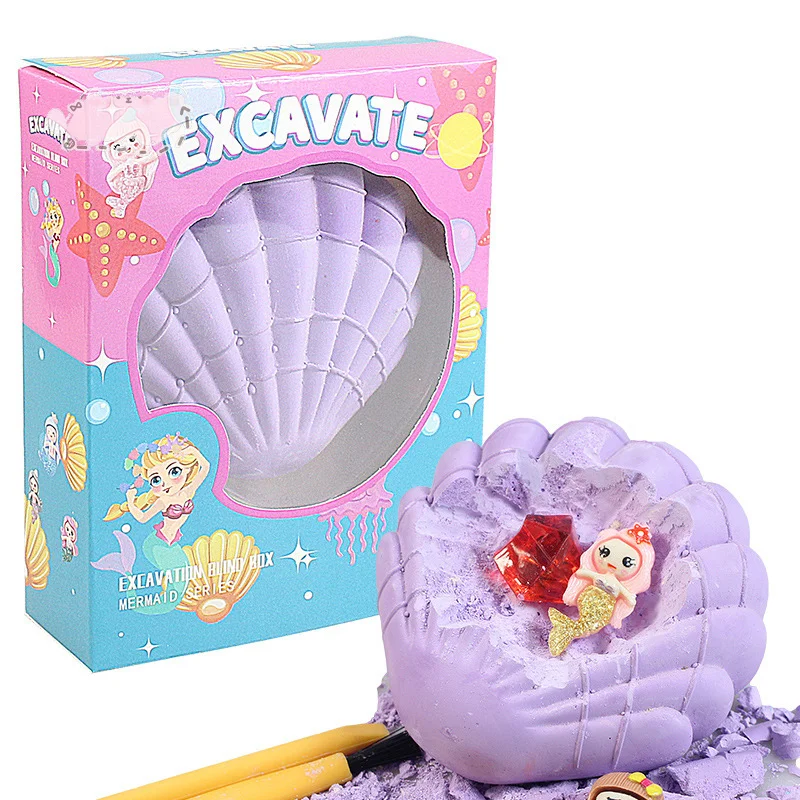 Mermaid Shell Gemstone Digging Kit Archaeological Excavation Handmade Toys Children Excavation Treasure Fossils Kit For Kid Gift