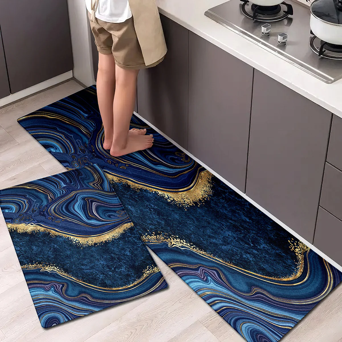 Blue Marble Pattern Bathroom Anti-silp Door Mat Suitable for Living Room Entrance Decorative Accessories Pad Kitchen Bedroom Rug