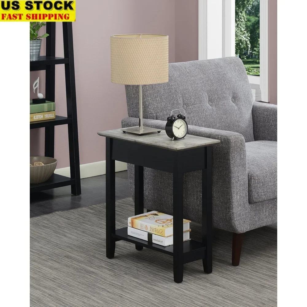 Contemporary Flip Top End Table with Storage Shelf Durable MDF Construction Easy Assembly Home Living Room Furniture