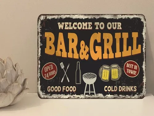1x Bar & Grill Garden Quote Metal Plaque Sign Gift House Novelty (mt283) --Tin Sign