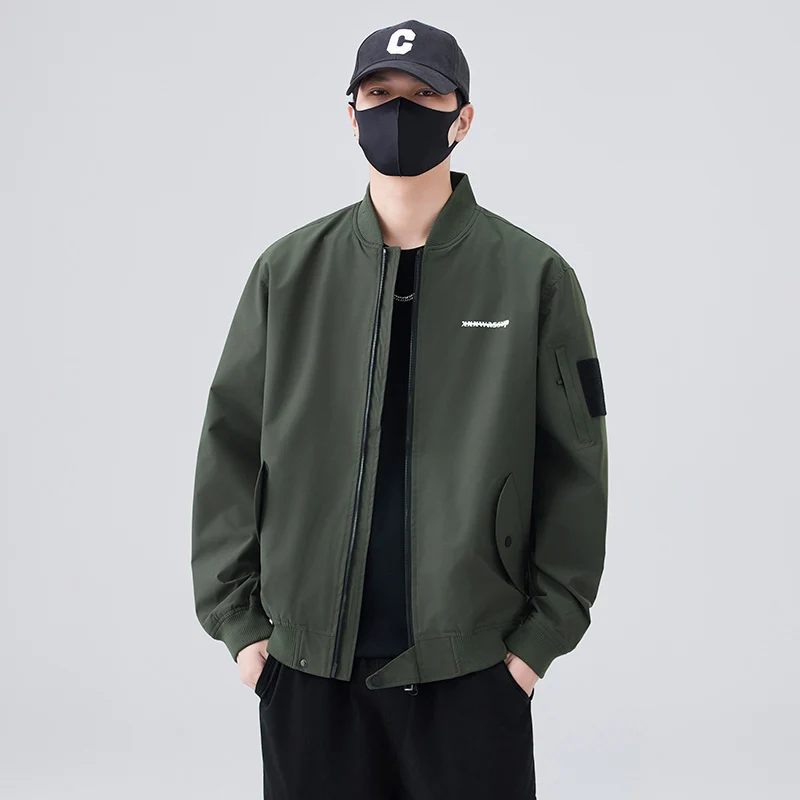 

Мужская свободная бейсбольная куртка: модная повседневная модель для весны и осени, новинка, трендовый бренд, с длинными рукавами, на молнии