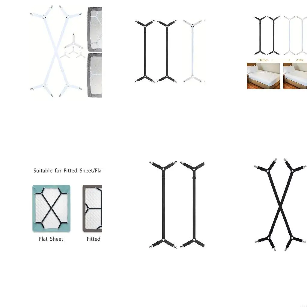 L43A 2 Piece Bed Sheet Fasteners Tensioners with Metal Clips Easy Installation Keep Bedding Neat On All Mattress Sizes