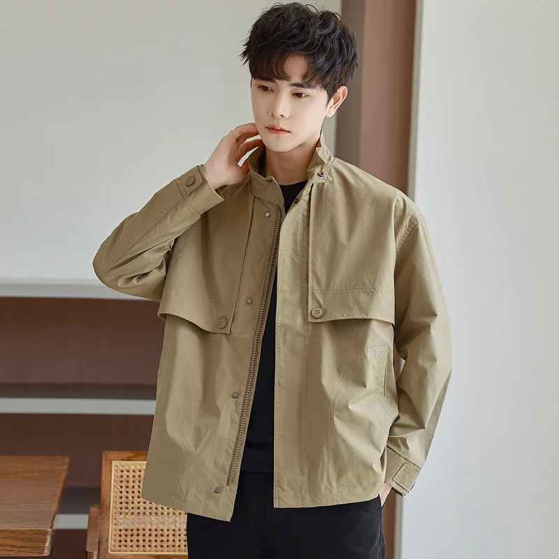 

2024 Men's Spring Autumn New Fashion Thin Casual Jackets Male Stand Collar Loose Outerwear Men Solid Color Buttons Coats P670