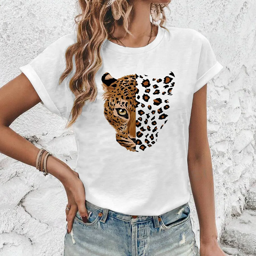 Trendy And Cool Design Panther Printed Women\'s Simple Short Sleeved T-shirt 2024 Young And Comfortable Summer O-neck Casual Top