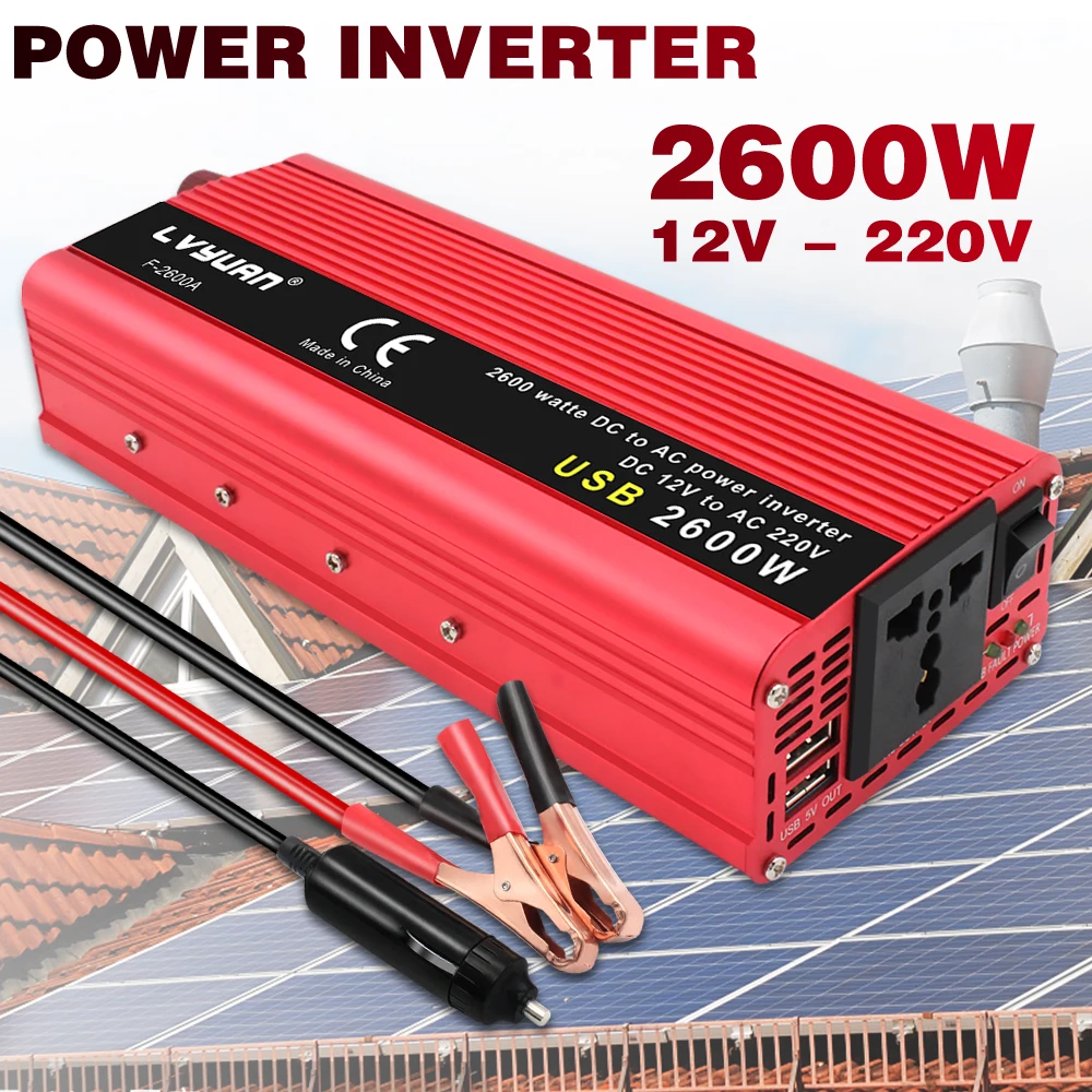 2600W Inverter 12V to 220V 230V voltage converter transformer car cigarette lighter dual USB Universal Socket auto accessories