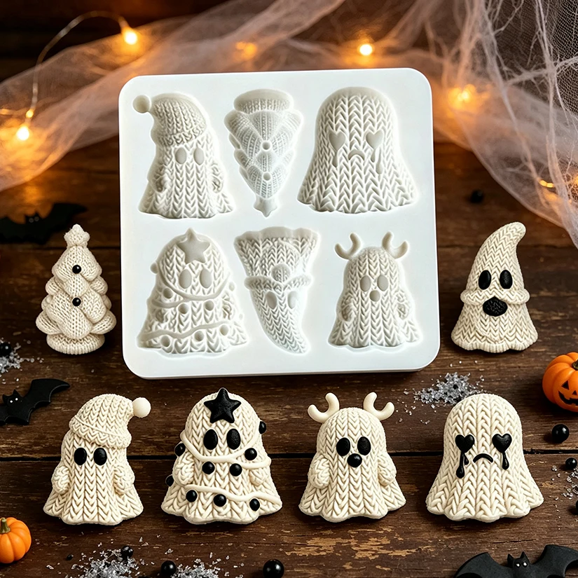 Geister-Halloween-Silikonform für Zuckerguss, Harzwerkzeuge, Cupcake-Backform, Fondant-Kuchendekorationswerkzeuge – Detail 1