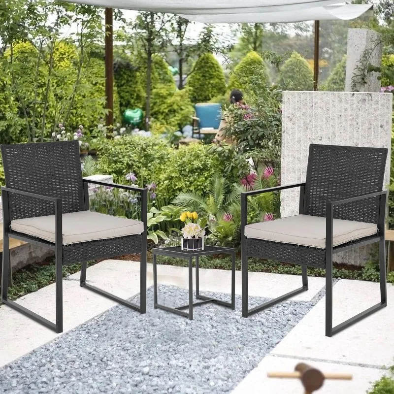

Outdoor 3 Piece Bistro Set Wicker Rocking Chair Rattan Conversation Sets Patio Furniture For Backyard Porch Poolside Lawn