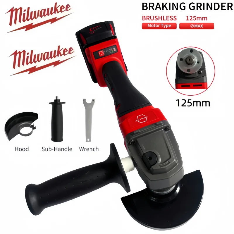 

Milwaukee 125mm Brushless High Power Angle Grinder Electric Wireless Polishing Variable Speed Cutting Cutting 18V Power Tool