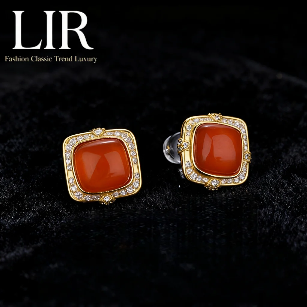 

S925 Silver Studs for Women: Natural South Red Agate Minimalist | Feng Shui Fire Element + Lucky Career + Jewelry Cert