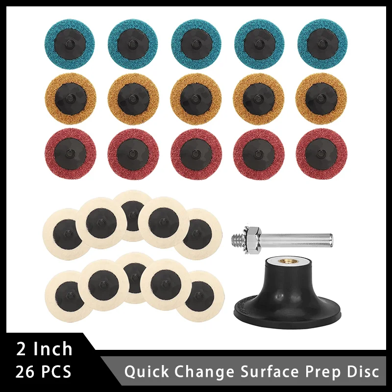 

Quick Change Surface Prep Disc 2 Inch Nylon Sanding Discs 26 Pcs for Polishing Stainless Steel Non-ferrous Materials and Alloys