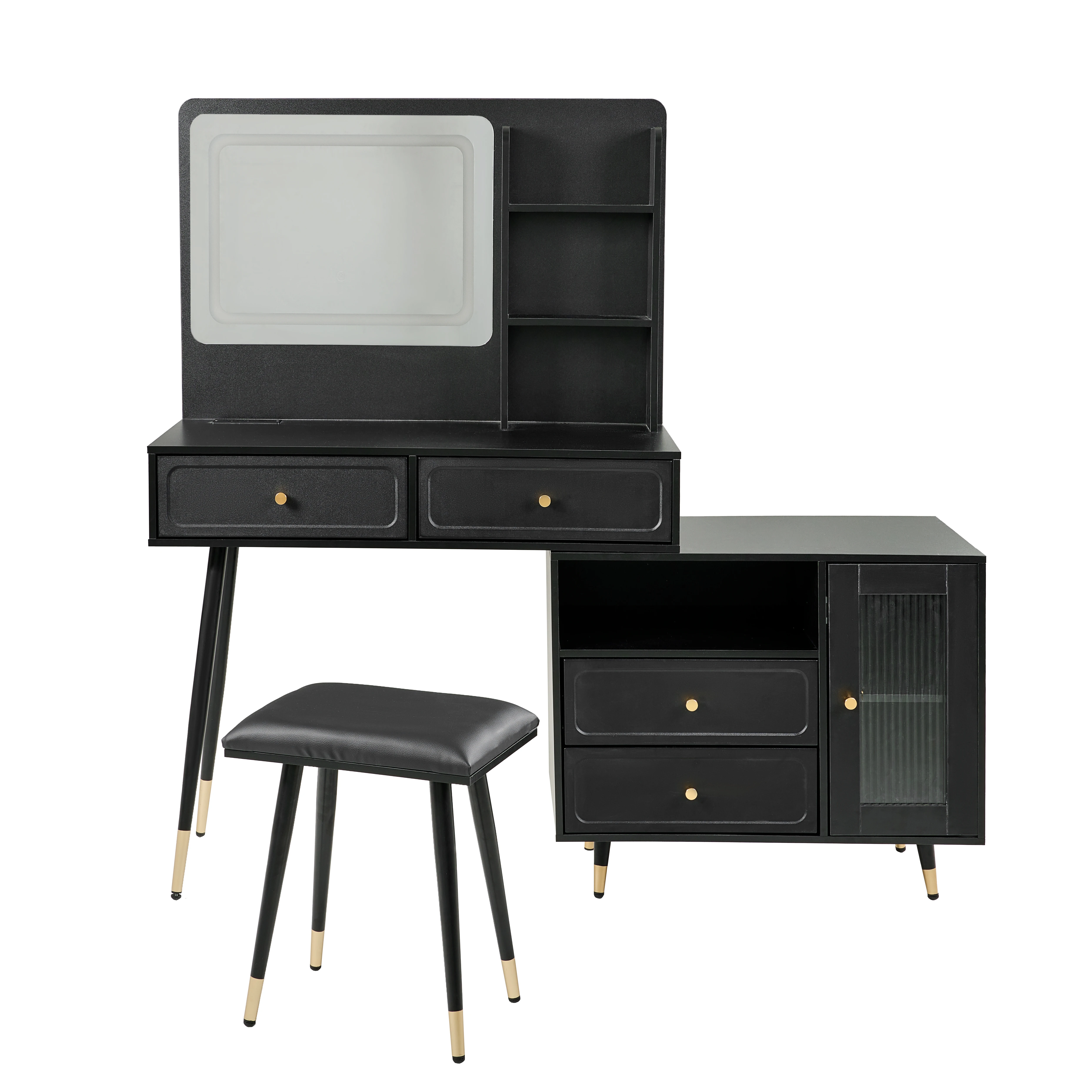 #Modern Makeup Vanity Desk with Mirror and Lights Retractable Dressing Table Compact Makeup Table Set with Power Outlet  Bedroom
