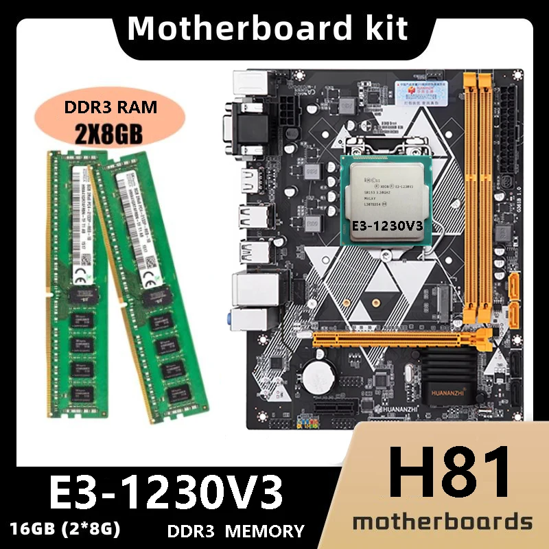 HUANANZHI H81 LGA 1150 XEON  H81 Motherboard with E3-1230 V3 with 2*8G DDR3 Memory combo kit set M.2 NVME SATA3.0