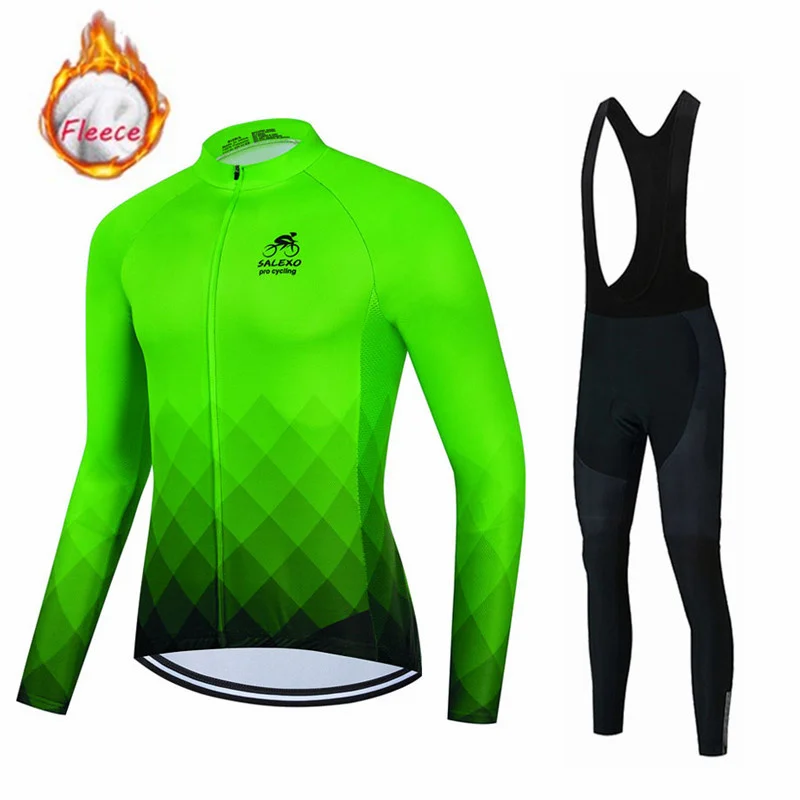 Warm 2025 Winter Thermal Fleece Cycling Jersey Set Men\'s Outdoor Riding MTB Ropa Ciclismo Bib Pants Set Cycling Clothing