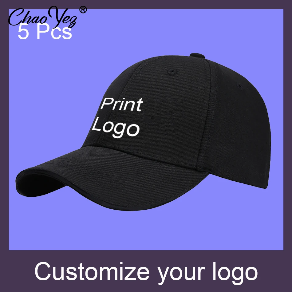 5Pcs Custom Logo Print Snapback Cap Fashion Outdoor Sunshade Hat Breathable Logo Hip Hop Fitted Hats For Men Women Casquet