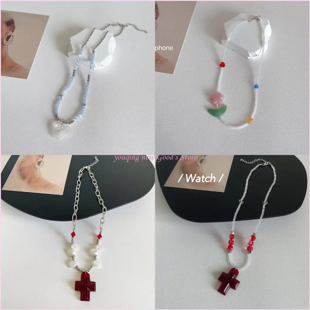 57QA Beaded Choker Fashion Clavicle Chain Women Jewelry Flower Pendant Necklace