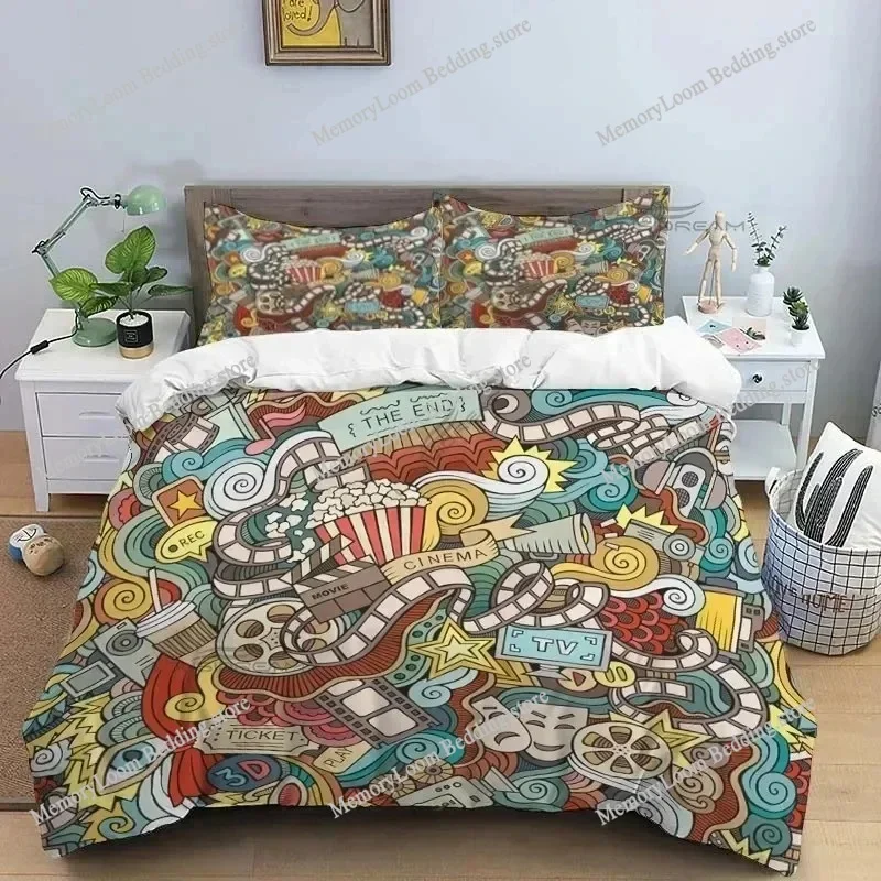 Movie Film Clap Board Patterns Comforter Bedding Set,Duvet Cover Bed Set Quilt Cover Pillowcase,King Queen Size Bedding Set